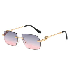 (6 PACK) Wholesale Sunglasses New Arrival Rimless Cut Edge Women Fashion Street Trendy 2024 - BulkSunglassesWholesale.com - Gold Frame Grey Pink Lens