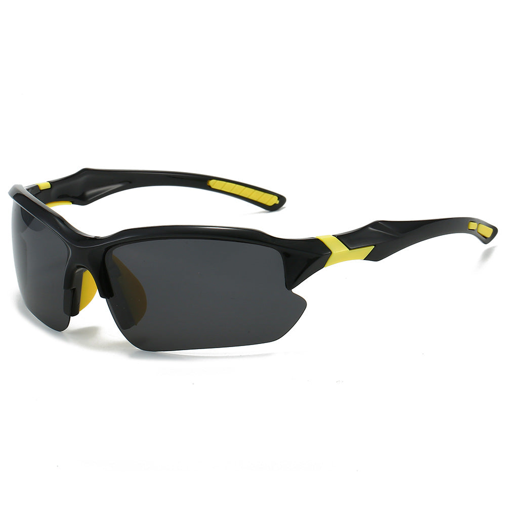 (6 PACK) Wholesale Sunglasses Sport Semirimless Polarized Men Cycling 2024 - BulkSunglassesWholesale.com - Black Yellow Frame Black Lens