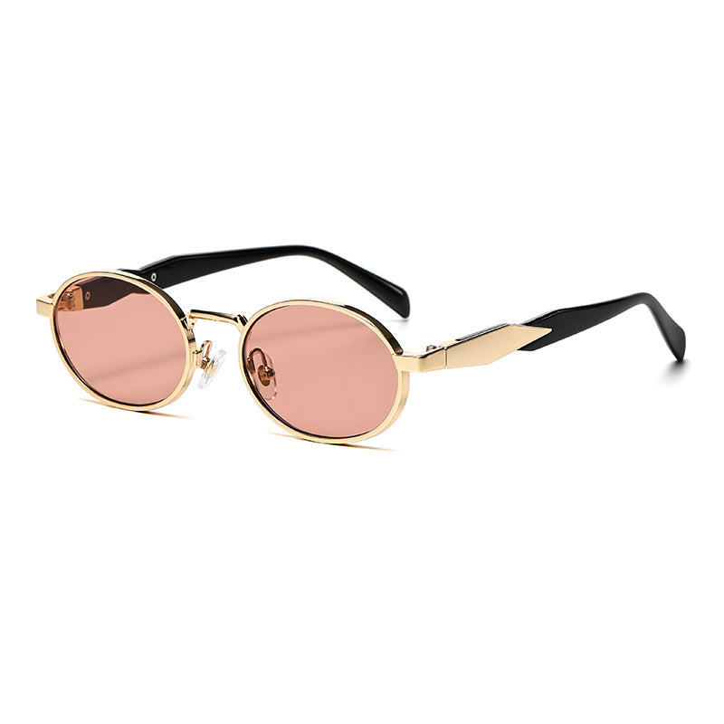 (6 PACK) Wholesale Sunglasses Oval Metal Unique Women Classic Street 2024 - BulkSunglassesWholesale.com - Gold Frame Orange Red