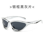 (6 PACK) Wholesale Sunglasses New Arrival Trendy Fashion Sport New Arrival Cycling Hollow 2024 - BulkSunglassesWholesale.com - Silver Frame Black Black Lens