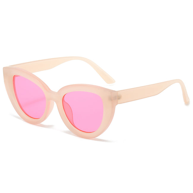 (6 PACK) Wholesale Sunglasses New Arrival Oversized Cat Eye Unique Fashion Street 2024 - BulkSunglassesWholesale.com - Clear Pink Frame Pink Lens Hover Image