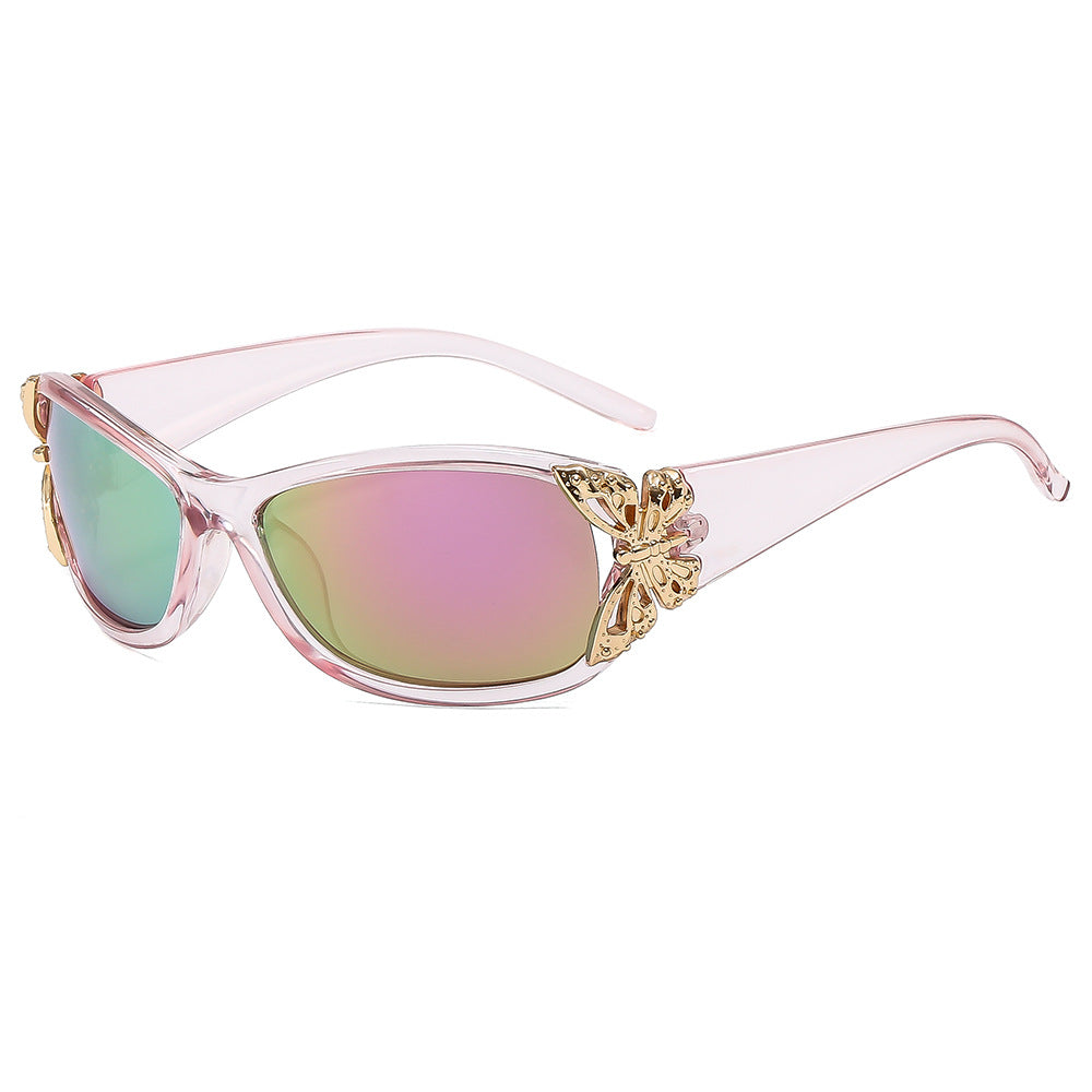 (6 PACK) Wholesale Sunglasses New Arrival Fashion Unique Butterfly Women 2024 - BulkSunglassesWholesale.com - Clear Pink Frame Pink Mirrored