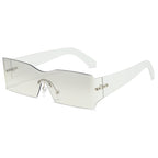 (6 PACK) Wholesale Sunglasses New Arrival One Piece Unique Square Rimless Rivet Fashion 2024 - BulkSunglassesWholesale.com - Mirrored Lens