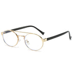 (6 PACK) Wholesale Sunglasses New Arrival Double Bridge Unique Oval 2024 - BulkSunglassesWholesale.com - Gold Frame Clear Lens ( Black Temple )