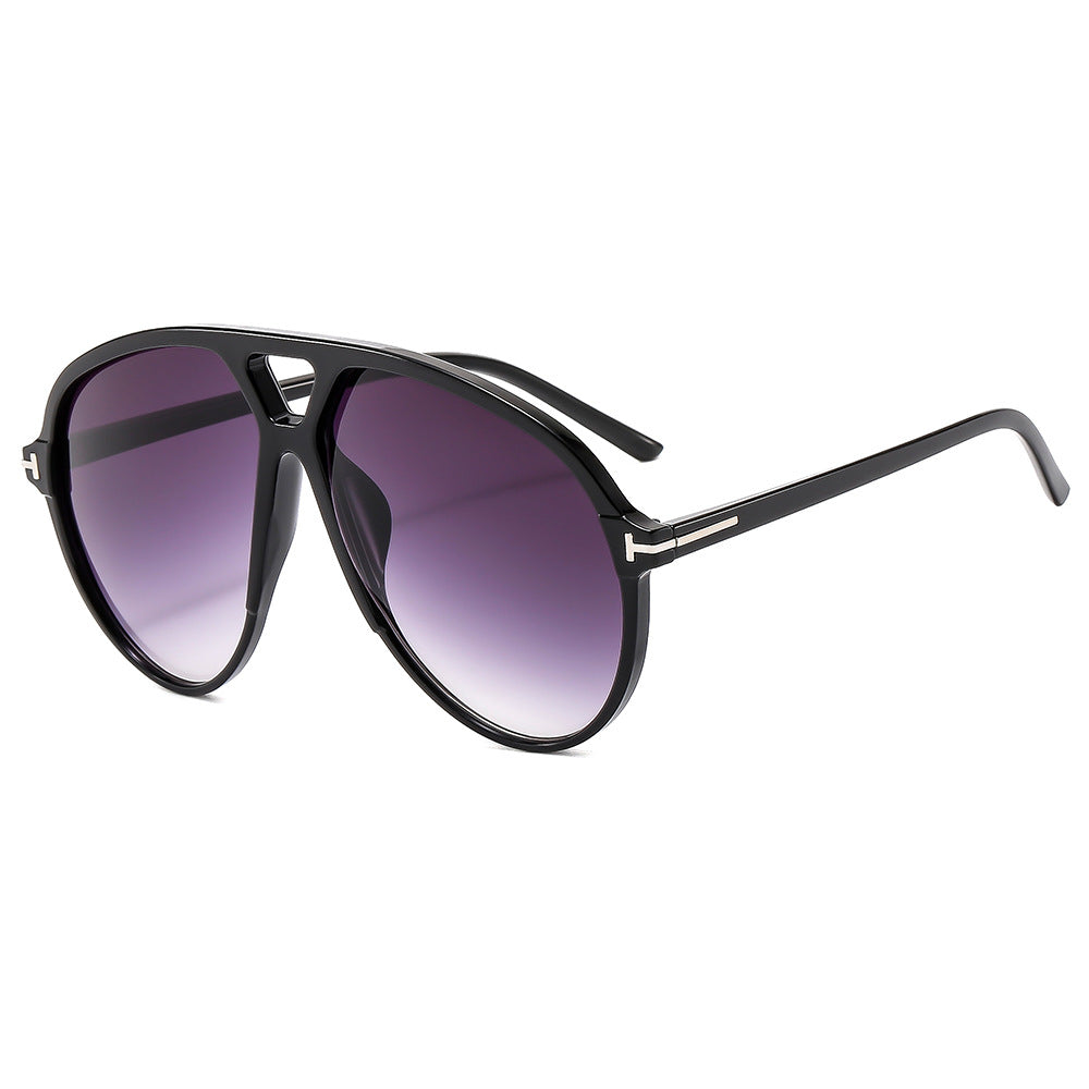 (6 PACK) Wholesale Sunglasses New Arrival Oversized Aviator Double Bridge Fashion Women 2024 - BulkSunglassesWholesale.com - Shiny Black Frame Gradient Black Lens