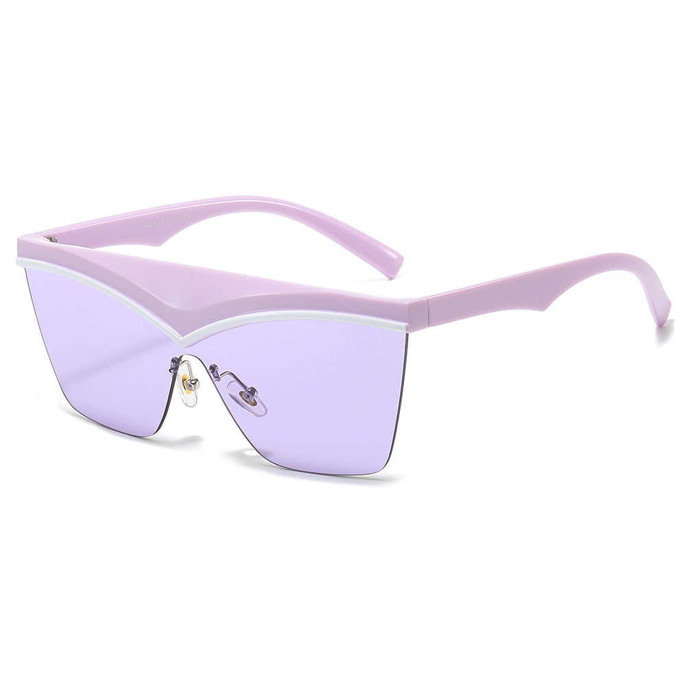 (6 PACK) Wholesale Sunglasses New Arrival Polygon Unique Square One Piece Fashion 2024 - BulkSunglassesWholesale.com - Purple Frame Purple Lens
