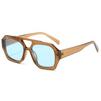 (6 PACK) Wholesale Sunglasses Double Bridge Vintage Unique Trendy Women 2024 - BulkSunglassesWholesale.com - Tea Frame Blue Lens