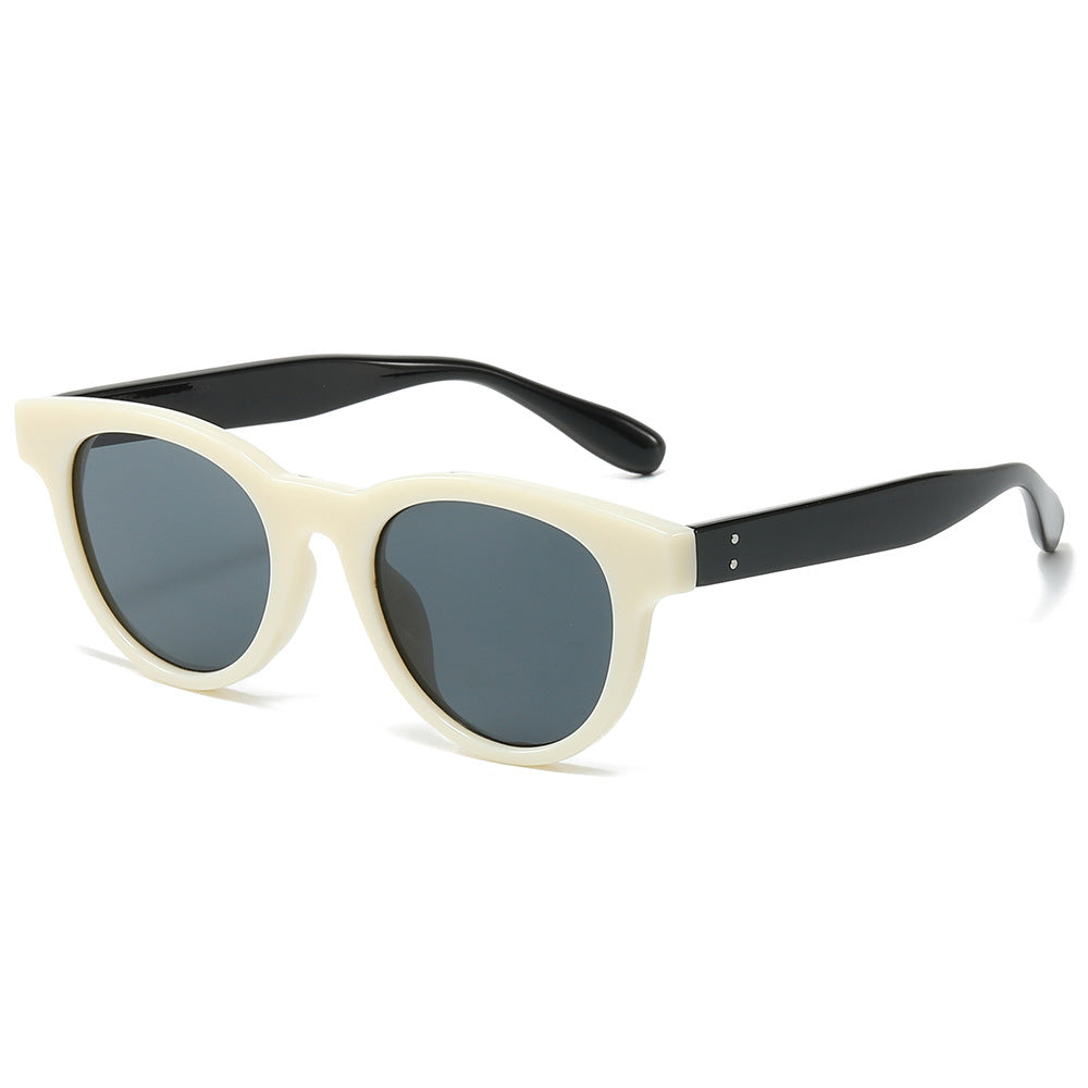 (6 PACK) Wholesale Sunglasses Women New Arrival 2024 - BulkSunglassesWholesale.com - Beige White Frame Black Lens