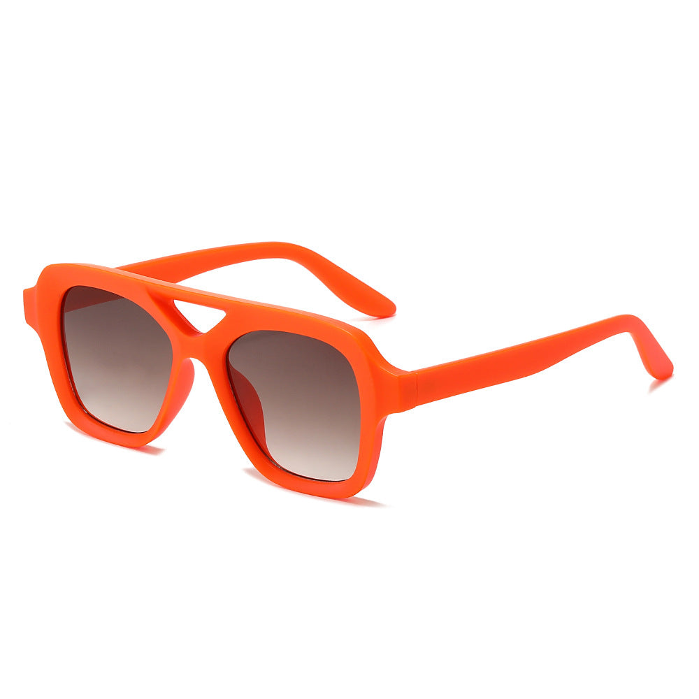 (6 PACK) Wholesale Sunglasses New Arrival Double Bridge Fashion Aviator Unique Unisex 2024 - BulkSunglassesWholesale.com - Orange Frame Gradient Tea Lens