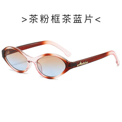 (6 PACK) Wholesale Sunglasses Vintage Unique Small Oval Trendy 2024 - BulkSunglassesWholesale.com - Tea Pink Frame Tea Blue Lens