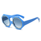 (6 PACK) Wholesale Sunglasses New Arrival Candy Unique Oversized Vintage Double Bridge Fashion 2024 - BulkSunglassesWholesale.com - Blue Frame Blue Yellow Lens
