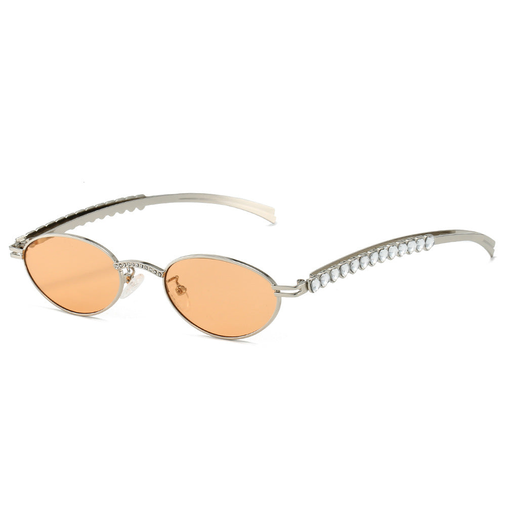 (6 PACK) Wholesale Sunglasses Oval Unique Round Fashion Hip Hop Women 2024 - BulkSunglassesWholesale.com - Silver Frame Champagne Lens