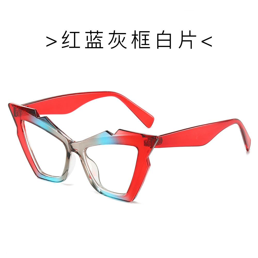 (6 PACK) Wholesale Sunglasses Trendy Street Fashion Unique 2024 - BulkSunglassesWholesale.com - Red Blue Grey Frame Clear Lens