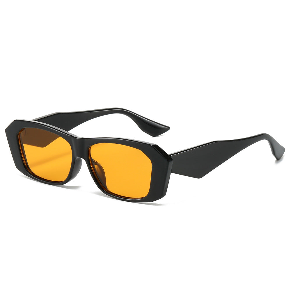 (6 PACK) Wholesale Sunglasses New Arrival Polygon Unique Square Unisex 2024 - BulkSunglassesWholesale.com - Black Frame Orange Yellow Lens