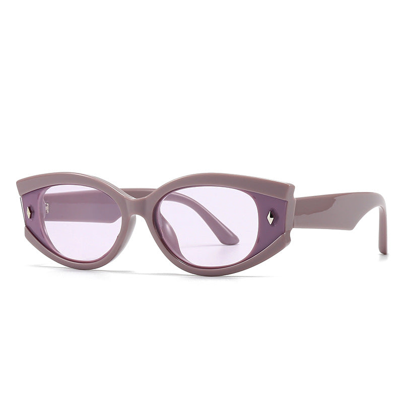 (6 PACK) Wholesale Sunglasses Round Trendy Street Women 2024 - BulkSunglassesWholesale.com - Purple Frame Purple