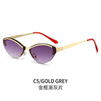 (6 PACK) Wholesale Sunglasses New Arrival Trendy Metal Rimless Cat Eye Women Fashion Trendy 2024 - BulkSunglassesWholesale.com - Gold Frame Gradient Black Lens