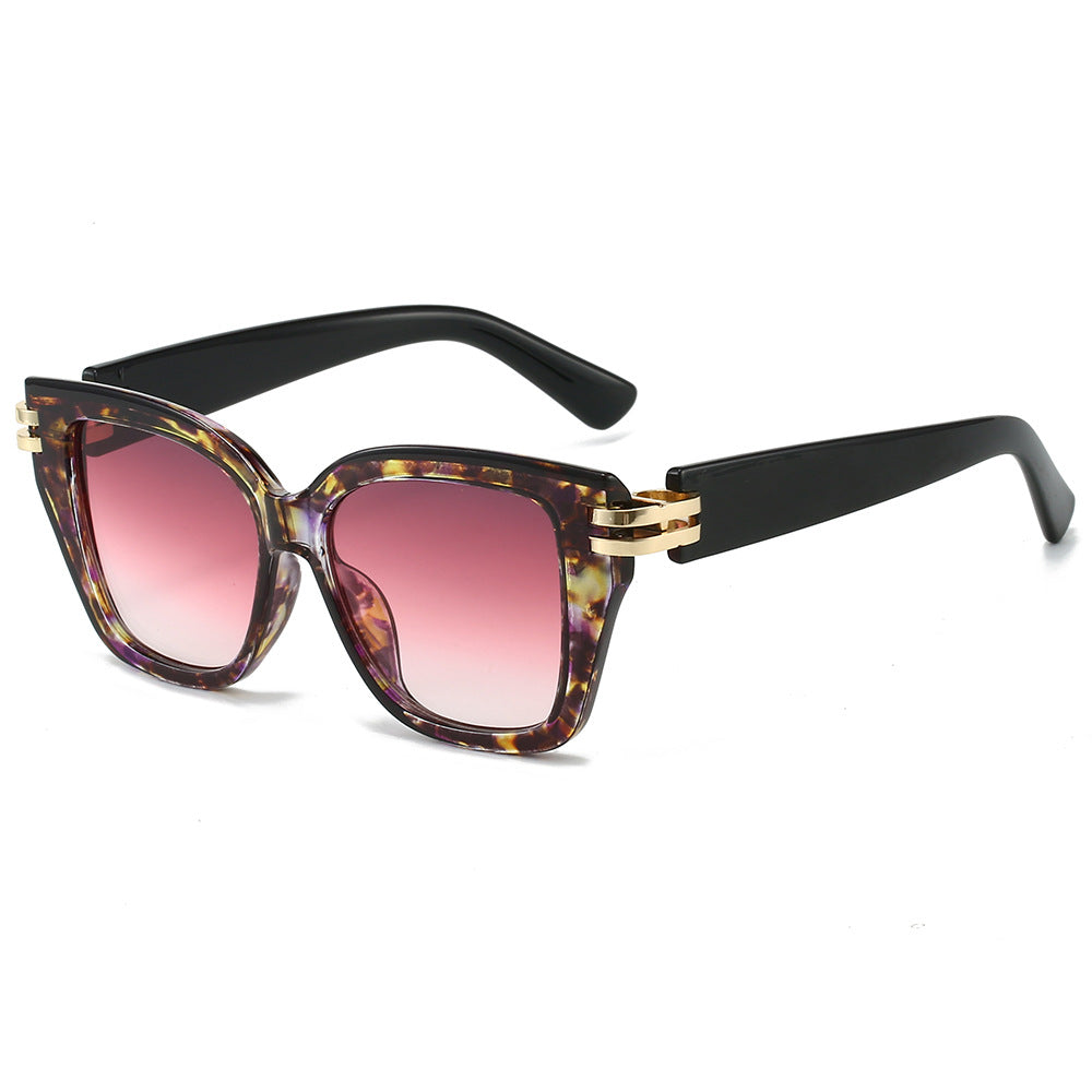 (6 PACK) Wholesale Sunglasses New Arrival Fashion Square Oversized Women 2024 - BulkSunglassesWholesale.com - Tea Leopard Print Frame Purple Red Lens