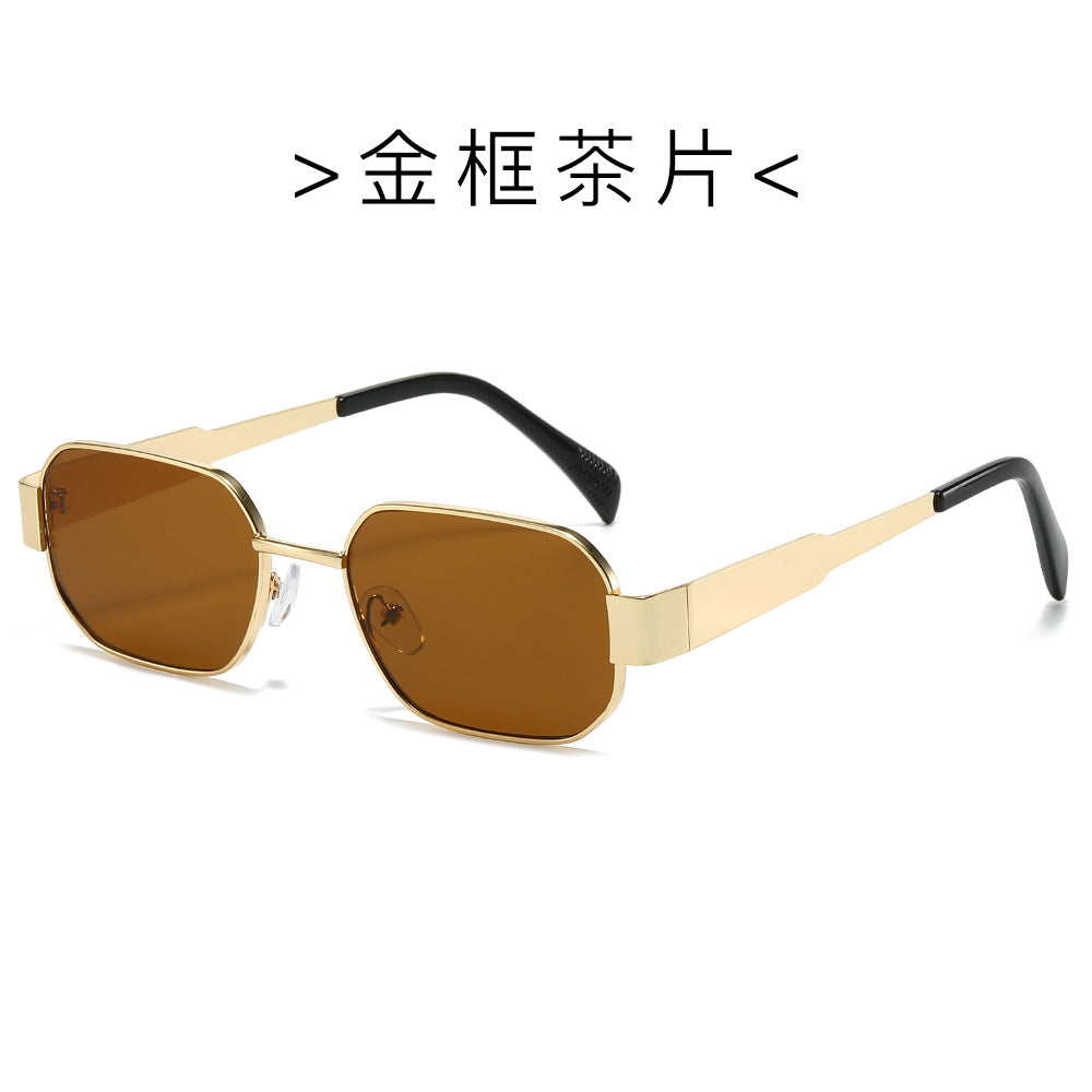 (6 PACK) Wholesale Sunglasses New Arrival Vintage Polygon Metal Women Fashion 2024 - BulkSunglassesWholesale.com - Gold Frame Tea Lens