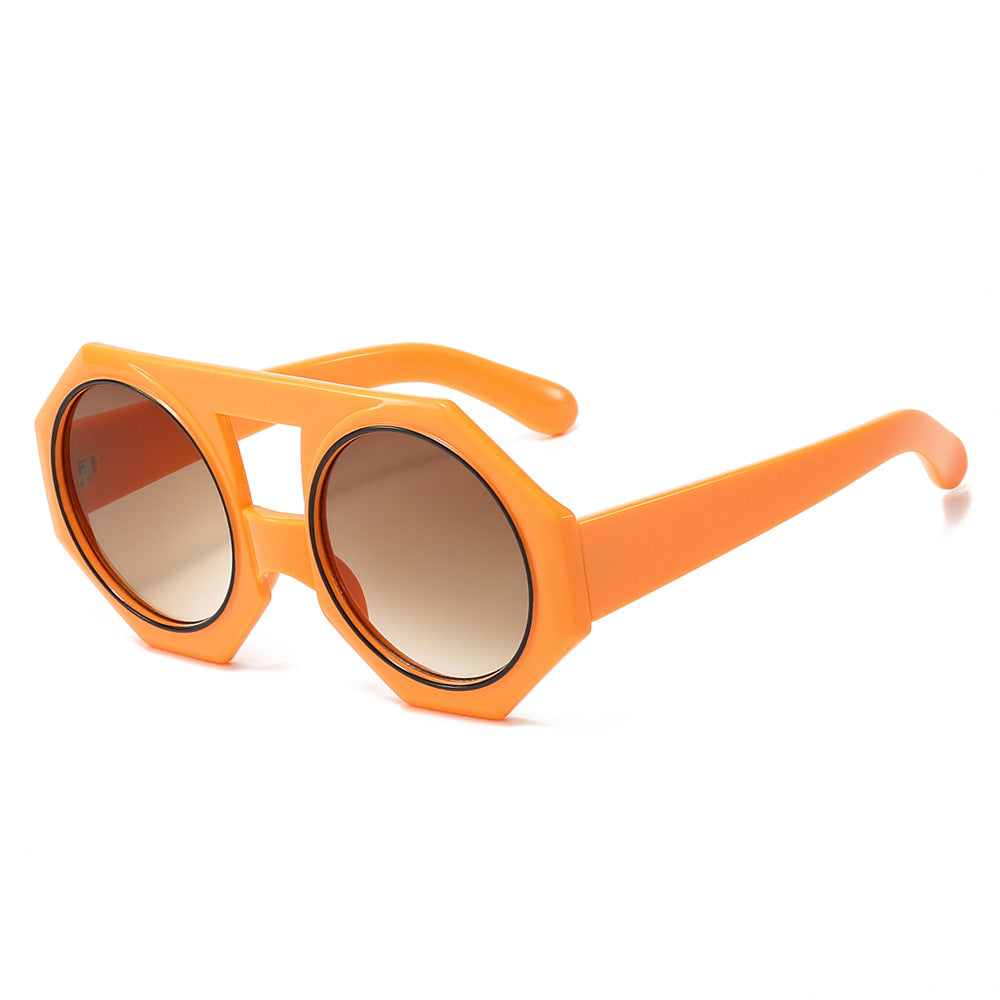(6 PACK) Wholesale Sunglasses New Arrival Candy Unique Oversized Vintage Double Bridge Fashion 2024 - BulkSunglassesWholesale.com - Orange Frame Gradient Tea Lens