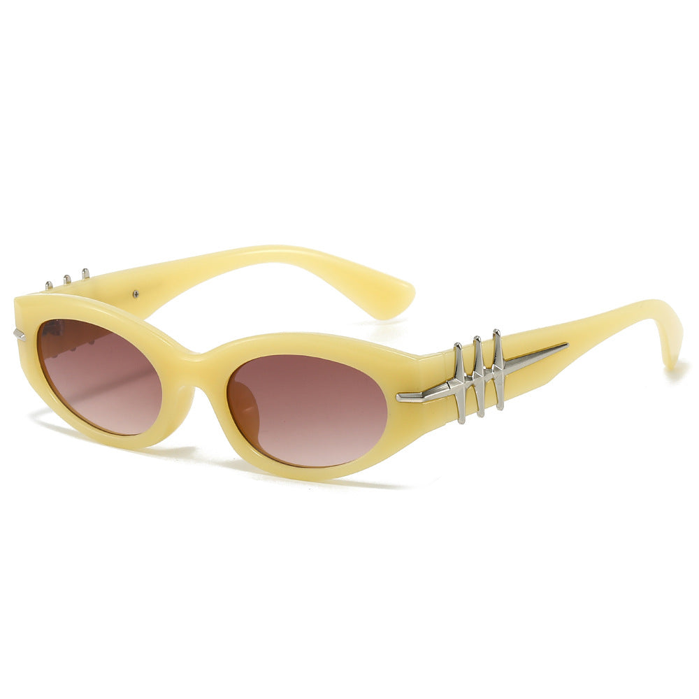 (6 PACK) Wholesale Sunglasses New Arrival Fashion Round Women Trendy Women 2024 - BulkSunglassesWholesale.com - Yellow Frame Gradient Tea Lens