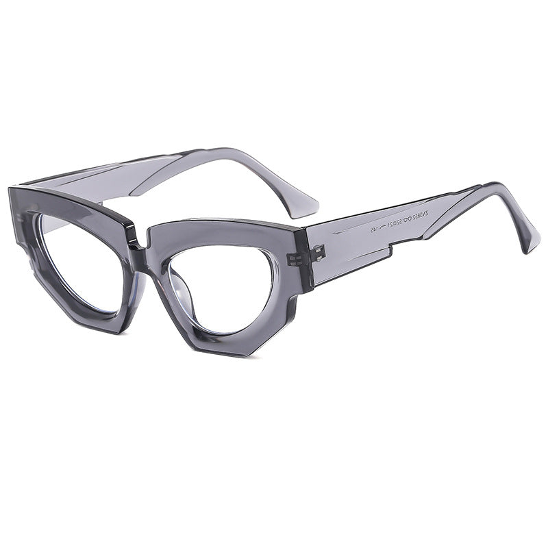 (6 PACK) Wholesale Sunglasses New Arrival Cat Eye Unique Hip Hop Fashion Women 2024 - BulkSunglassesWholesale.com - Clear Grey Frame Clear Lens