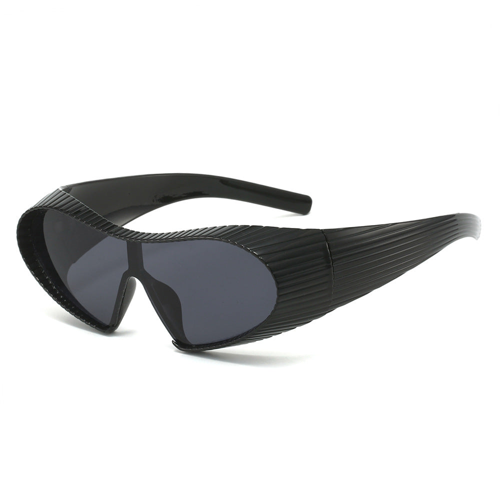 (6 PACK) Wholesale Sunglasses Unique Punk Unisex 2024 - BulkSunglassesWholesale.com - Black Frame Black Lens