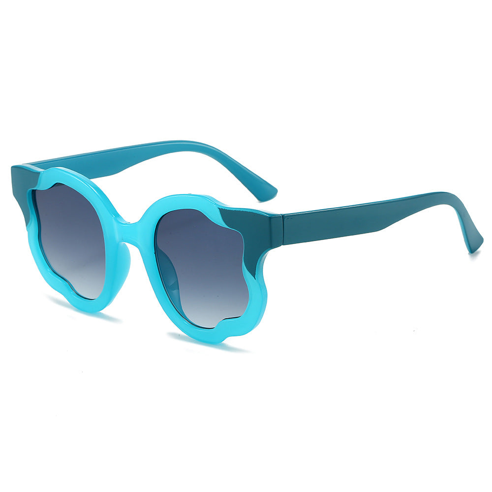 (6 PACK) Wholesale Sunglasses New Arrival Fashion Unique Hip Hop Round 2024 - BulkSunglassesWholesale.com - Blue Frame Gradient Black Lens