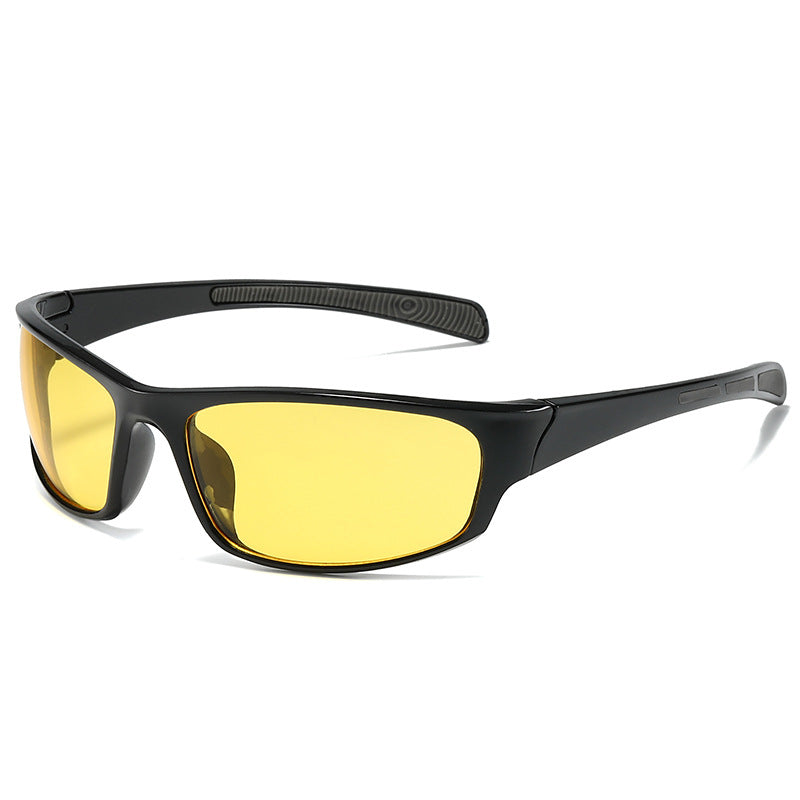 (12 PACK) Wholesale Sports Sunglasses New Arrival Unisex Outdoor Sport Cycling 2024 - BulkSunglassesWholesale.com - Black Frame Yellow Lens