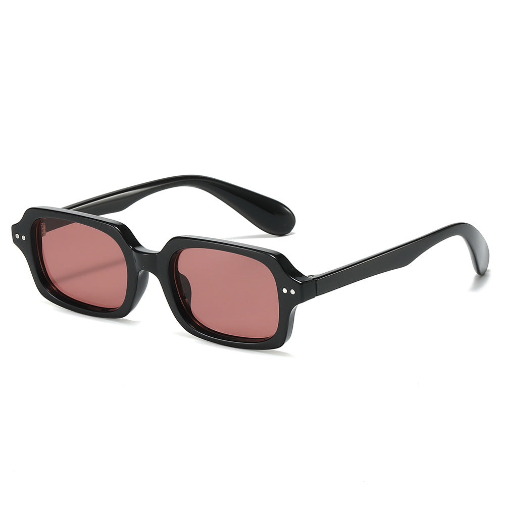 (6 PACK) Wholesale Sunglasses Rivet Fashion Trendy Street Vintage Square 2025 - BulkSunglassesWholesale.com - Black Frame Pink Lens