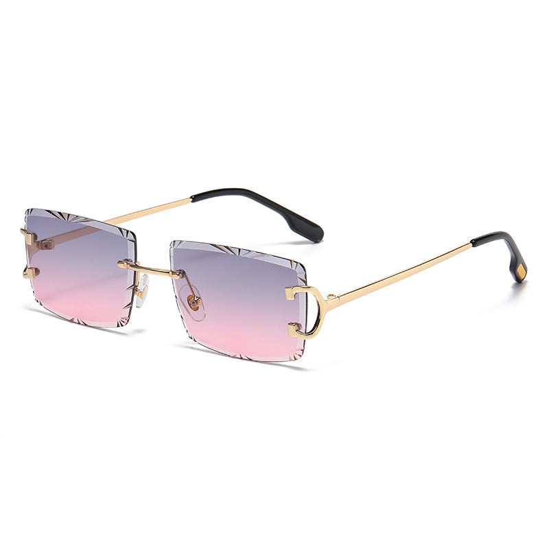 (6 PACK) Wholesale Sunglasses Fashion New Arrival Rimless Women 2025 - BulkSunglassesWholesale.com - Gold Frame Grey Pink
