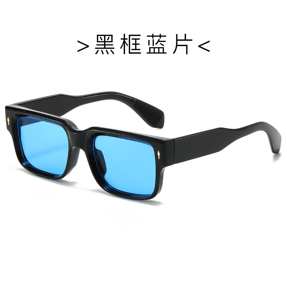 (6 PACK) Wholesale Sunglasses New Arrival Square Street Small Unique 2024 - BulkSunglassesWholesale.com - Black Frame Blue Lens