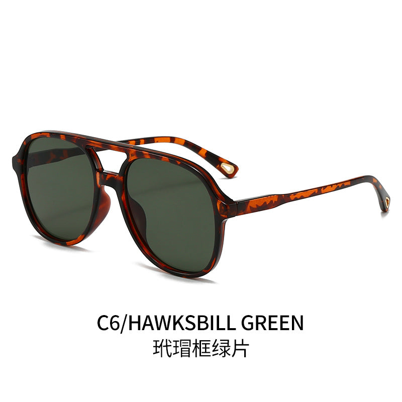 (6 PACK) Wholesale Sunglasses Double Bridge Round Aviator Outdoor 2024 - BulkSunglassesWholesale.com - Leopard Print Frame Lens