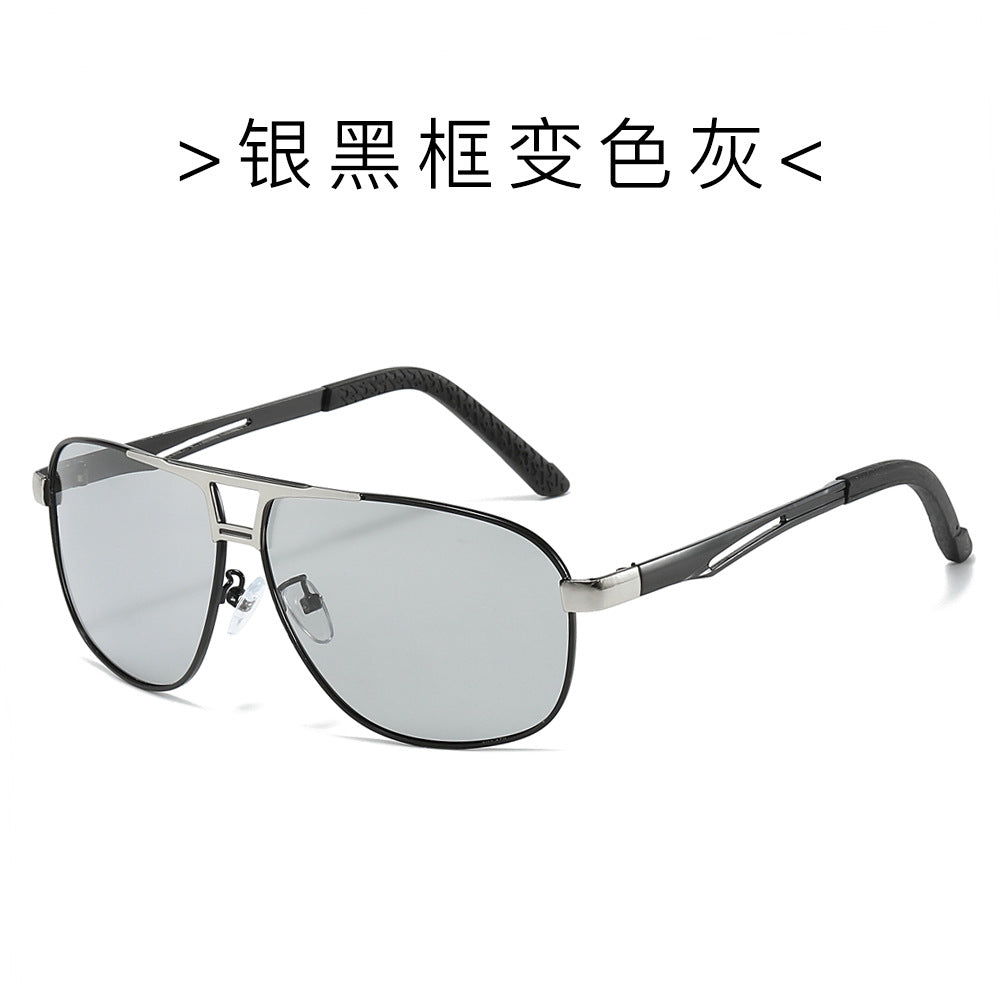 (6 PACK) Wholesale Sunglasses New Arrival Metal Polarized Men Fashion Trendy Outdoor Sport 2024 - BulkSunglassesWholesale.com - Silver Black Frame Photochromic Lens