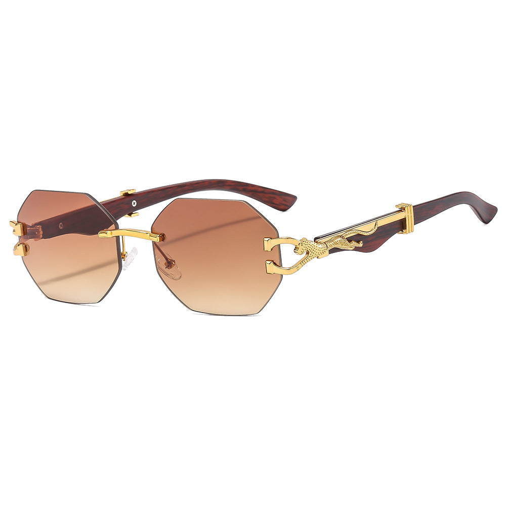 (6 PACK) Wholesale Sunglasses Rimless Cut Edge Fashion Square Trendy 2024 - BulkSunglassesWholesale.com - Gold Frame Gradient Tea Lens