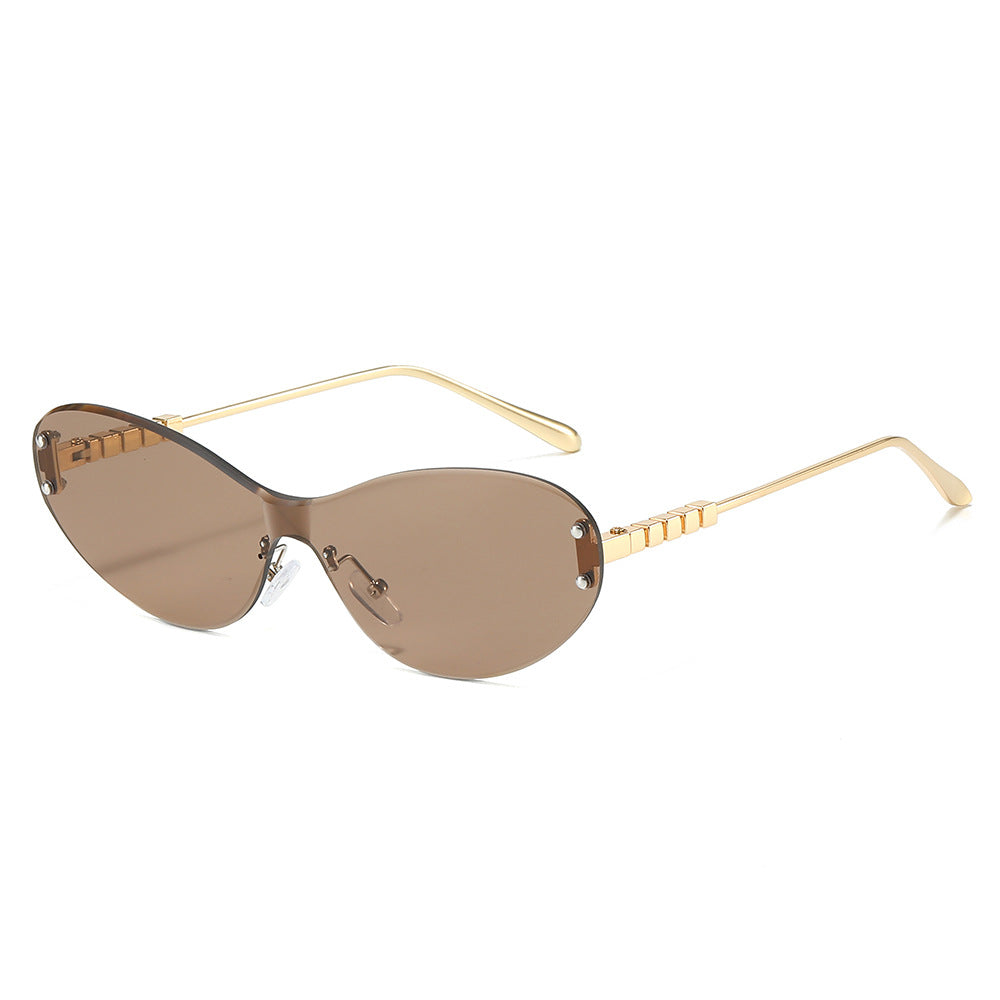 (6 PACK) Wholesale Sunglasses New Arrival Cat Eye Unique One Piece Square 2025 - BulkSunglassesWholesale.com - Gold Frame Tea Lens