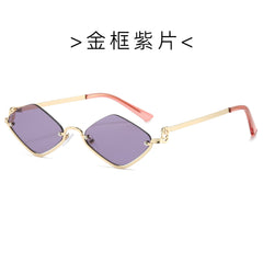 (6 PACK) Wholesale Sunglasses Fashion Metal Semirimless Unisex Trendy Unique 2024 - BulkSunglassesWholesale.com - Gold Frame Purple Lens