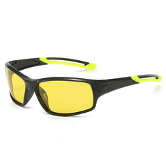 (12 PACK) Wholesale Sports Sunglasses Unisex New Arrival Polarized Night Vision Cycling Outdoor Sport 2024 - BulkSunglassesWholesale.com - Shiny Black Yellow Temple Night Vision