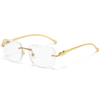 (6 PACK) Wholesale Sunglasses New Arrival Rimless Metal Cut Edge Unique Trendy Hip Hop Street 2025 - BulkSunglassesWholesale.com - Gold Frame White