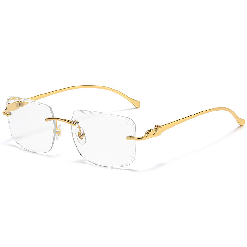 (6 PACK) Wholesale Sunglasses New Arrival Rimless Metal Cut Edge Unique Trendy Hip Hop Street 2025 - BulkSunglassesWholesale.com - Gold Frame White