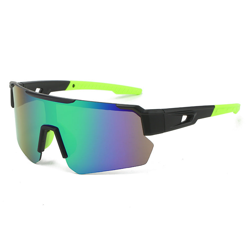 (12 PACK) Wholesale Sports Sunglasses New Arrival Outdoor Windproof Unisex Cycling Sport 2024 - BulkSunglassesWholesale.com - Matt Black Green Mirrored