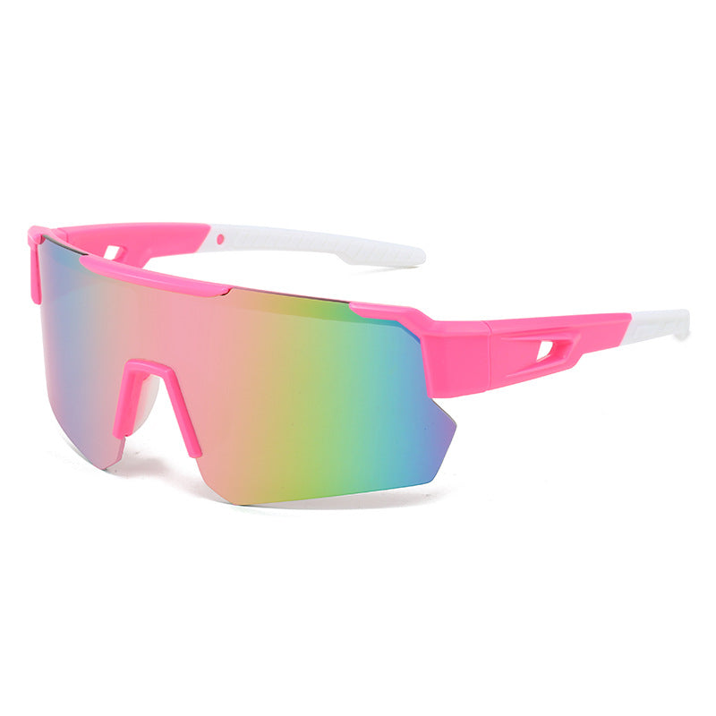 (12 PACK) Wholesale Sports Sunglasses New Arrival Outdoor Windproof Unisex Cycling Sport 2024 - BulkSunglassesWholesale.com - Pink Frame Red Pink Lens