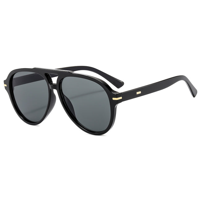 (6 PACK) Wholesale Sunglasses New Arrival Aviator Vintage Aviator Fashion 2024 - BulkSunglassesWholesale.com - Shiny Black Frame Black Lens Hover Image