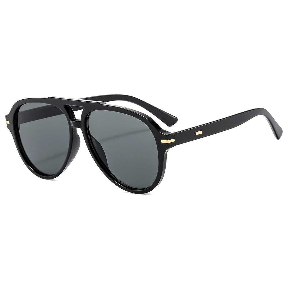 (6 PACK) Wholesale Sunglasses New Arrival Aviator Vintage Aviator Fashion 2024 - BulkSunglassesWholesale.com - Shiny Black Frame Black Lens
