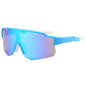 (12 PACK) Wholesale Sports Sunglasses Outdoor Sport Cycling New Arrival Oversized One Piece 2024 - BulkSunglassesWholesale.com - Blue Frame Blue Mirrored