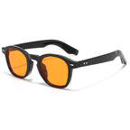 (6 PACK) Wholesale Sunglasses Rivet Trendy Fashion Women Street Vintage 2025 - BulkSunglassesWholesale.com - Black Frame Orange Lens