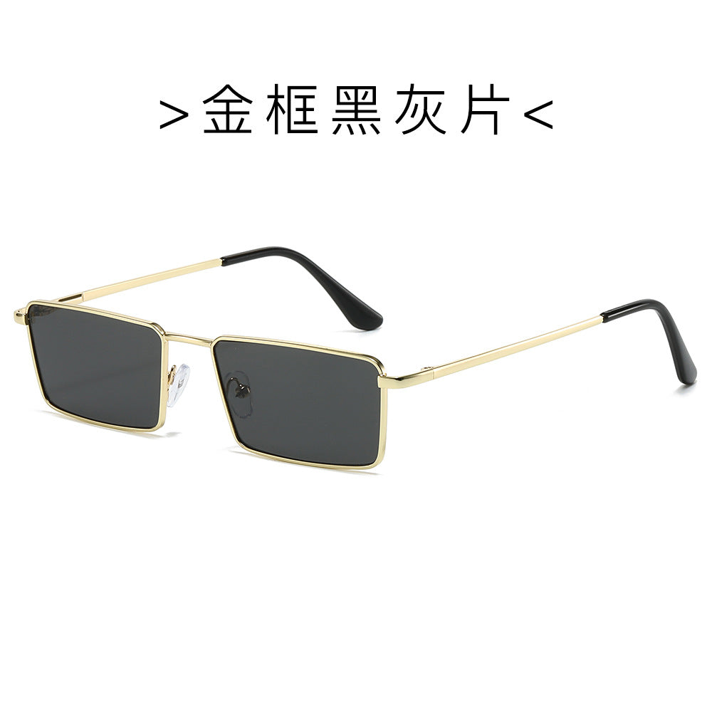 (6 PACK) Wholesale Sunglasses Metal Square Small Women Fashion Vintage Unique Street Trendy 2024 - BulkSunglassesWholesale.com - Gold Frame Black Black Lens