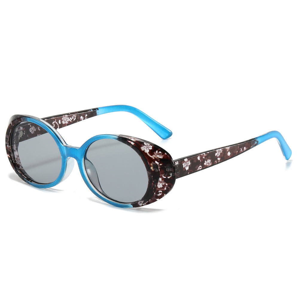 (6 PACK) Wholesale Sunglasses New Arrival Small Oval Fashion Round 2024 - BulkSunglassesWholesale.com - Blue Frame Black Lens