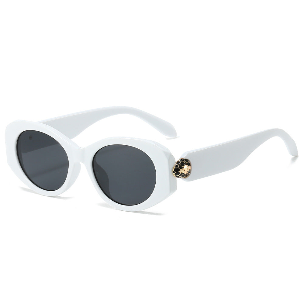 (6 PACK) Wholesale Sunglasses New Arrival Oval Unique Round Metal Fashion Unisex 2024 - BulkSunglassesWholesale.com - White Frame Black Lens