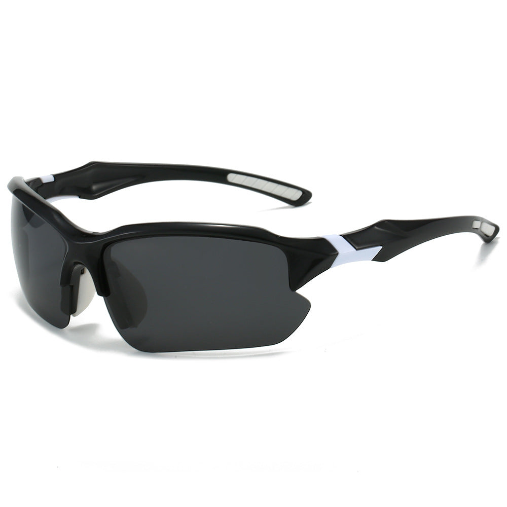 (6 PACK) Wholesale Sunglasses Sport Semirimless Polarized Men Cycling 2024 - BulkSunglassesWholesale.com - Black White Frame Black Lens