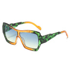 (6 PACK) Wholesale Sunglasses New Arrival One Piece Square One Piece Oversized Fashion 2025 - BulkSunglassesWholesale.com - Green Leopard Print Green Yellow Lens